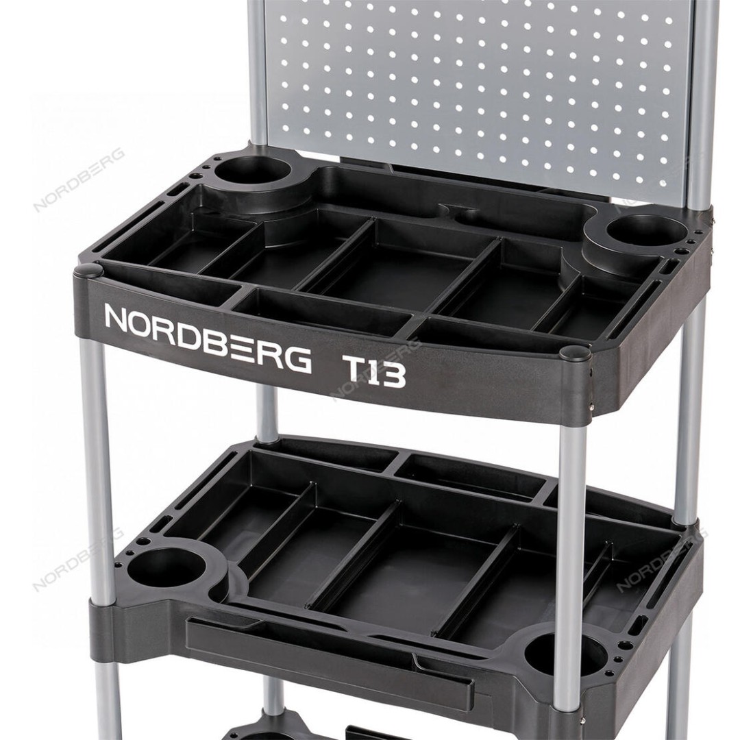 Nordberg - T13, Тележка инструментальная с 3 пластиковыми полками и перфорацией